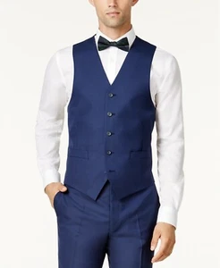 $195 Marc New York Men'S 40r Classic Fit Blue Solid Vested Suit Vest - Picture 1 of 1