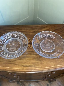 King George VI Coronation Plates Set of 2 Glass Serving Plates - Picture 1 of 5