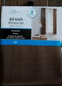 Curtains Blinds Shades Mainstays Window Rod Set Brown New 4 Piece Set 63x27.5 US - Picture 1 of 5