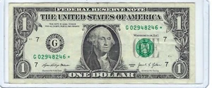 $1 2021 ONE DOLLAR BILL Star Note G02948246* Clean, No Tears, Slight Wear - Picture 1 of 2