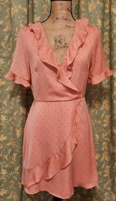 Vestido envolvente sintético con volantes manga corta satinado coral M BCBGeneration para mujer Foto 1 de 4