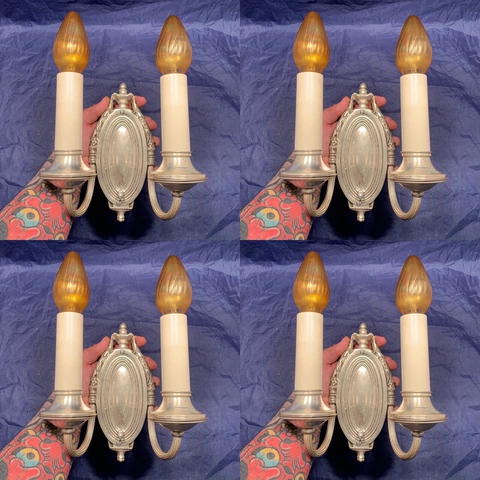Set Of Four 4 antique Brass Nickel Two Arm wall sconces Nice 106A Cover