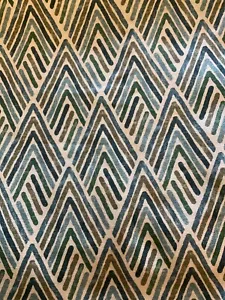1.63 Yds GP & J Baker Geometric Upholstery Fabric- Blue Green Olive 56”x59” - Picture 1 of 6