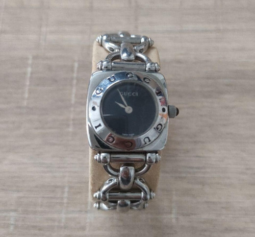 Orologio Donna Vintage GUCCI 6400L Quadrante Nero Argento Horsebit Quarzo Non Testato