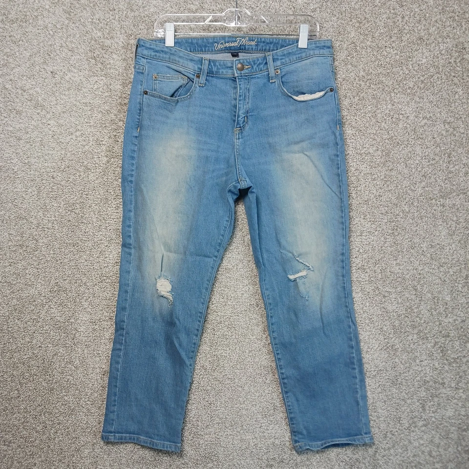 Pantalones de mezclilla Universal Thread para mujer 12/31R azul lavado claro tiro medio novio recortados Foto 1 de 4