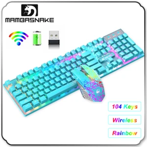 2.4G Wireless Gaming Keyboard and Mouse Set Rainbow LED Backlit for Gamer Office - Picture 1 of 23