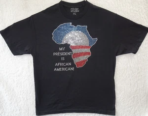 My President is African American Bling Studded Selebs Obama T-Shirt XL schwarz - Bild 1 von 8