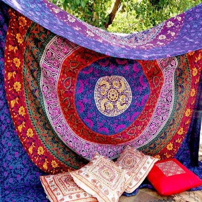 Tapeçaria Mandala Hippie Multicolorida - Tapeçarias Boêmias Boho Dormitório Indiano Dec... - Imagem 1 de 3