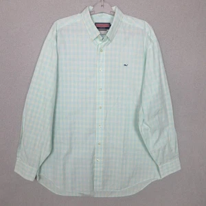 Vineyard Vines Shirt Mens Large Blue Yellow Plaid Whale Logo Button Down Cotton - Picture 1 of 10