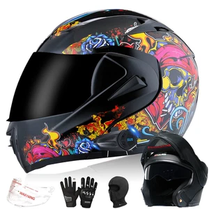 DOT Bluetooth Modular Motorcycle Helmet,Flip Up Full Face Integrated Helmet A04 - Foto 1 di 9