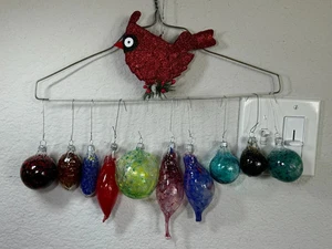 10 Vintage Hand Blown Glass Christmas Ornaments Plus a Bonus Cardinal Ornament - Picture 1 of 13