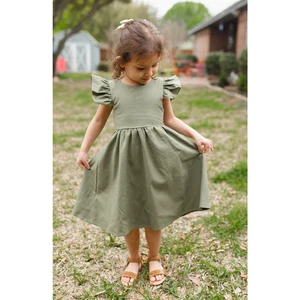 Boutique Georgina Dress Flutter Sleeves Back Tie Dusty Green Spring Easter 3T/4T - Picture 1 of 9