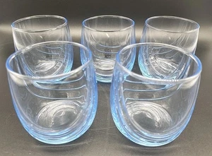 CRYSTAL Misty Blue Libbey Glasses Drape Design 3 1/8" 10 oz Short Tumblers Set 5 - Picture 1 of 4