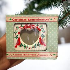 Russ Berrie Christmas Remembrances Ceramic Photo Frame Ornament Turtle Doves 