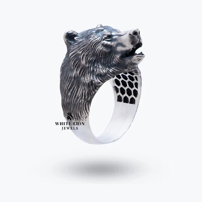 Viking Orso Animale 925 Sterling Argento Massiccio Dettagliato Uomo Biker Rider - Immagine 1 di 4