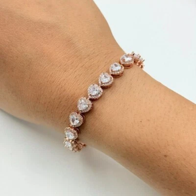 5CT Heart Cut Lab-Created Diamond Women's Beauty Bracelet 14K Rose Gold Plated - Image 1 of 4