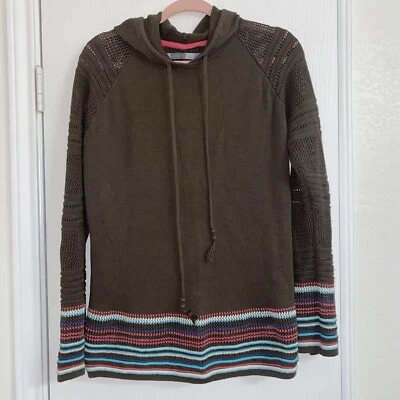 Athleta Lightweight Sweater With Hood Striped Trim Size Large 100% Cotton - Image 1 of 4