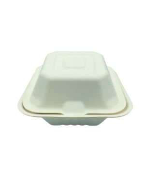 Biodegradable & Compostable Takeaway Food Container Sugarcane Burger Box 6x6"  - Image 1 of 4