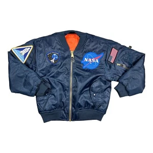 Rothco MA-1 NASA Apollo Patches Blue Flight Bomber Reversible Jacket Youth Large - Picture 1 of 10