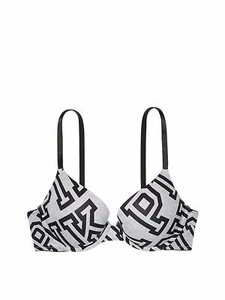 Victoria's Secret Pink Wear Everywhere Push Up Bra Gray Logo NWT - Picture 1 of 3