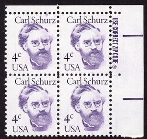Scott #1847 Carl Schurz Zip Block Of 4 Stamps - MNH - Picture 1 of 1