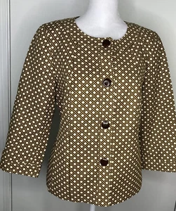 Talbots Size 6 Brown And Cream Jacket Academia Mod Geometric Preppy Blazer - Picture 1 of 5