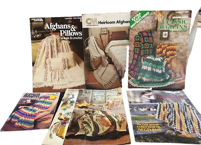 Lot of six Vintage Arts Afghans & Pillows To Knit & Crochet - Image 1 of 4
