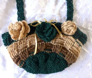 Womens Bag Handarbeit gehäkelte Acryl Wolle mit Blumen 12 x 20 Zoll Tasche innen - Picture 1 of 11