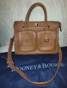 DOONEY & BOURKE Large Double Pocket Brown Pebbled Leather Satchel Crossbody - Picture 1 of 9
