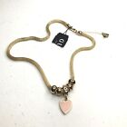 NEW Guess Gold Tone Rope Necklace w/ Charms Pink Heart Diamonds 8” Long