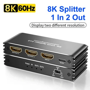 HDMI 2.1 Splitter 8K@60Hz 4K@120Hz 1 In 2 Out HDCP2.3 EDID 3D für PC PS5 Xbox - Bild 1 von 26