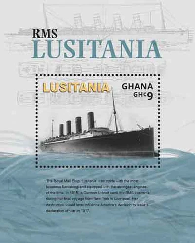 GHANA - 2015 - WORLD WAR I RMS LUSITANIA STAMP SOUVENIR SHEET  MNH Cover
