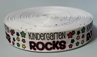 25 Yards Kindergarten Rocks with Stars 1" Grosgrain Polyester Ribbon Student - Image 1 of 4