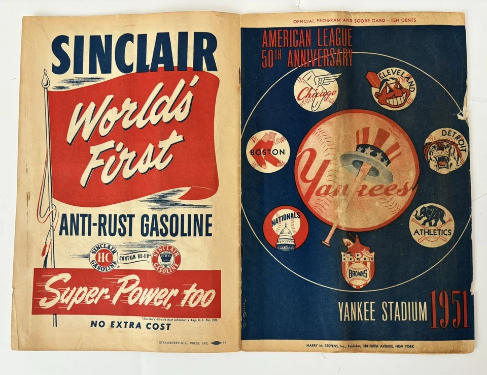 1951 New York Yankees Scored Program Joe DiMaggio Last GM/Last Hit #2214⚾️ - Image 1 of 4