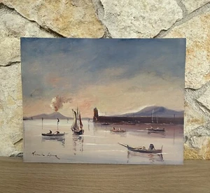 Quadro vintage -Marina Napoli- dipinto a olio su tavoletta - Foto 1 di 10
