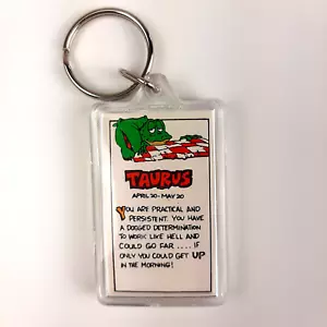 Taurus Zodiac Keychain Vintage Funny Frog Cartoon Star Sign Tag Purse Charm - Picture 1 of 2