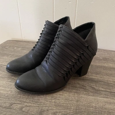 Fergalicious by Fergie Black Leather High Heel Ankle Booties Size 8 - Image 1 of 4