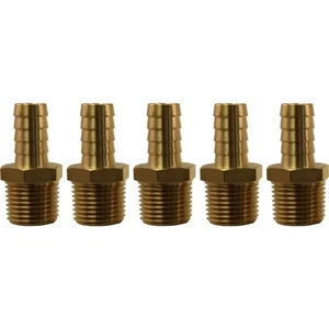 1/2" Hose Barb x 1/2" MPT Brass Hose Fitting Pack of 5 - Picture 1 of 1