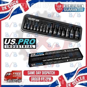 15 STCK. 1/4 ZOLL 3/8 ZOLL 1/2 ZOLL ANTRIEB STAR TORX TRX BIT SCHLAGSCHRAUBER STECKSCHLÜSSEL WERKZEUG SET T6 - T70 S2 - Bild 1 von 4