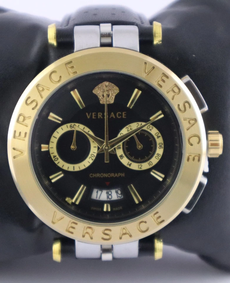 Reloj pulsera Versace de lujo para hombre cronógrafo de cuarzo esfera negra con "fecha" para hombre Foto 1 de 4
