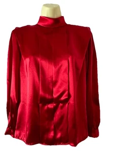 Vintage 80’s Illustrations Red Satin Charmeuse Blouse Size 6 Elegant Glam - Picture 1 of 8
