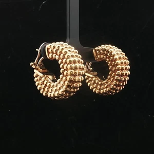 18k Yellow Gold 11.5g Vintage Beaded Thick Hoop Earrings Italy 1" - Picture 1 of 8