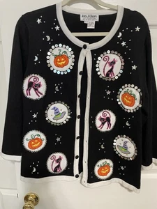 Maglione Halloween Jack B Quick nero/bianco, bottoni, manica lunga, L - Foto 1 di 4