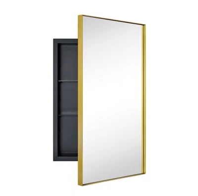 TEHOME FULLETI GC-00764 16" X 26" EMPOTRADO BAÑO ESPEJO BOTIQUÍN DORADO Foto 1 de 4