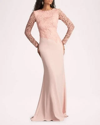 Tadashi Shoji Adobe Blush Pink Embroidered Long Sleeve Gown Size 8 $518 - Imagem 1 de 4