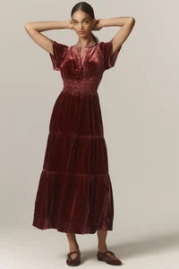 Maxi Abito Anthropologie The Somerset Nuovo: Edizione Velluto Rosso XS Nuovo con etichette - Foto 1 di 7
