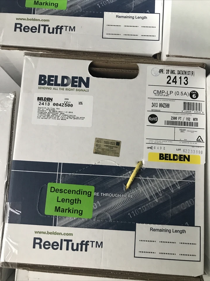 Belden 2413 mejorado sólido PLENUM/CMP 4 pares 23 AWG Cat 6 (500 pies) AMARILLO Foto 1 de 3