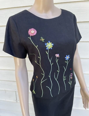 Vestido De Colección Positive Attitude 10P Negro Multicolor Flores Abeja Ladybug Lino Rayón Foto 1 de 4