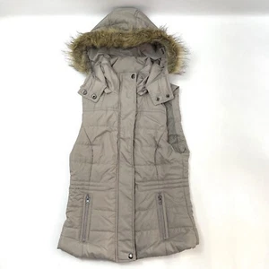 American Rag Cie Explorer Puffer Vest Faux Fur Hooded Brown Womens Size S - Picture 1 of 6