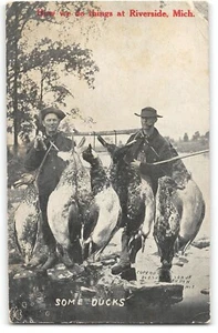 Riverside, Michigan ""Einige Enten"" Jäger Gänsejagd 1911 Vintage Postkarte - Bild 1 von 2